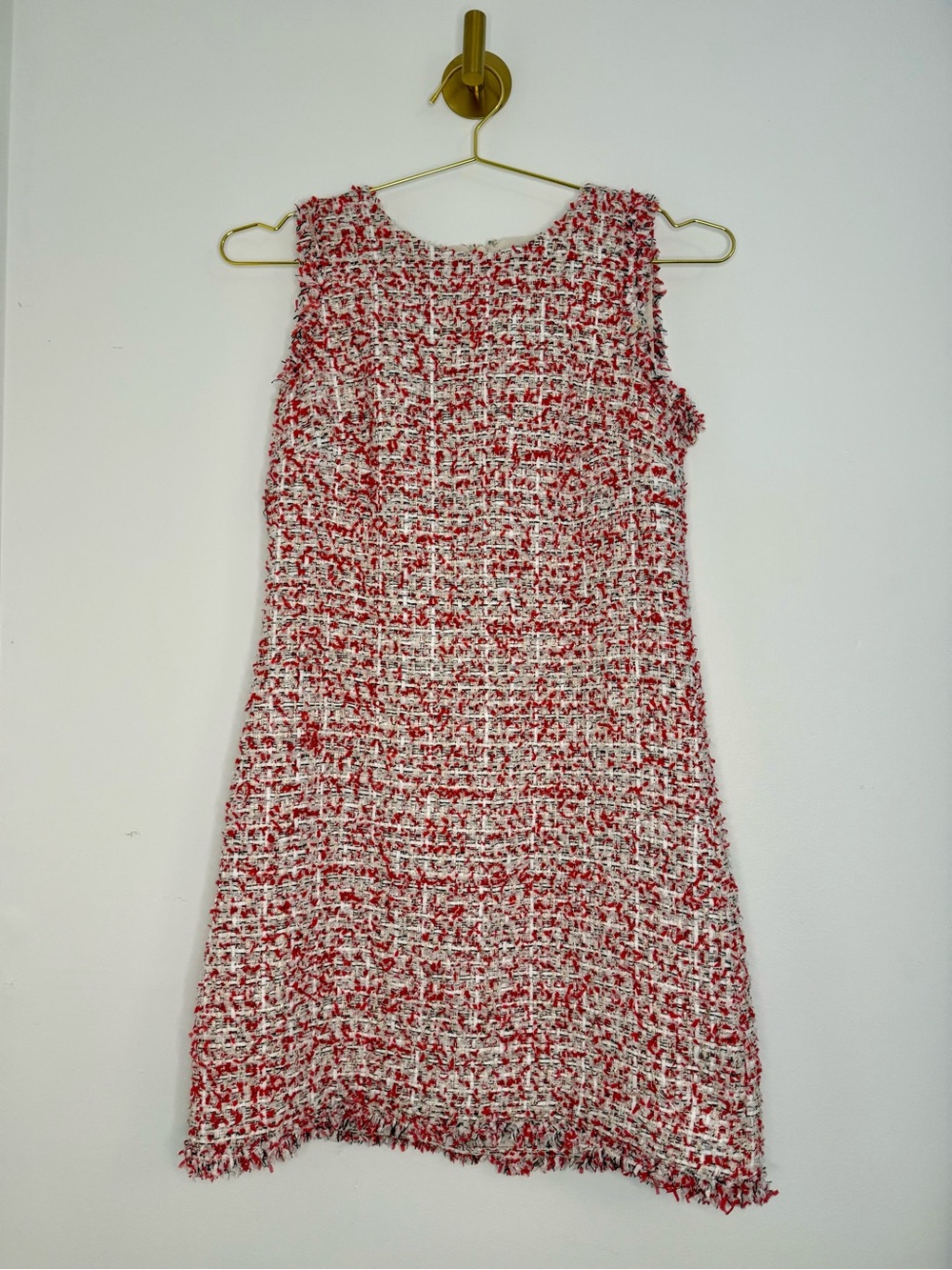 Ann Taylor Size 0 Women's Red/White Tweed Sleeveless Scoop Neck Sheath Dress